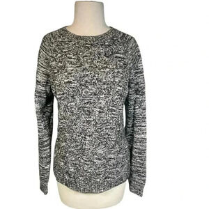 LANDS END Drifter Chunky Cable Knit Sweater Gray with White 100% Baumwolle